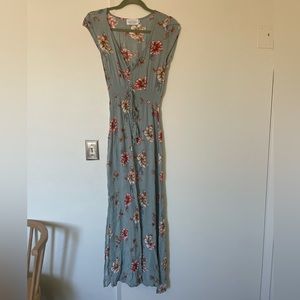 Floral Blue-Green Maxi Button Up Dress by Nextar Clothing. Small.
